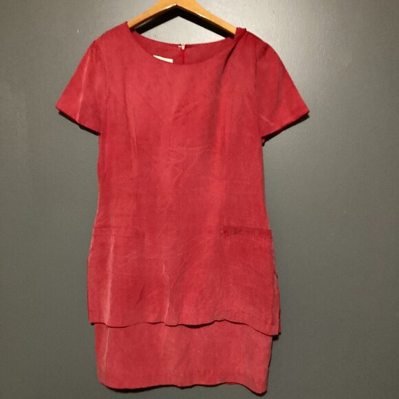 Ann Taylor Vintage 90s Red Dress Women Plus 14 100% Silk Relaxed Summer Trapeze - Picture 1 of 9